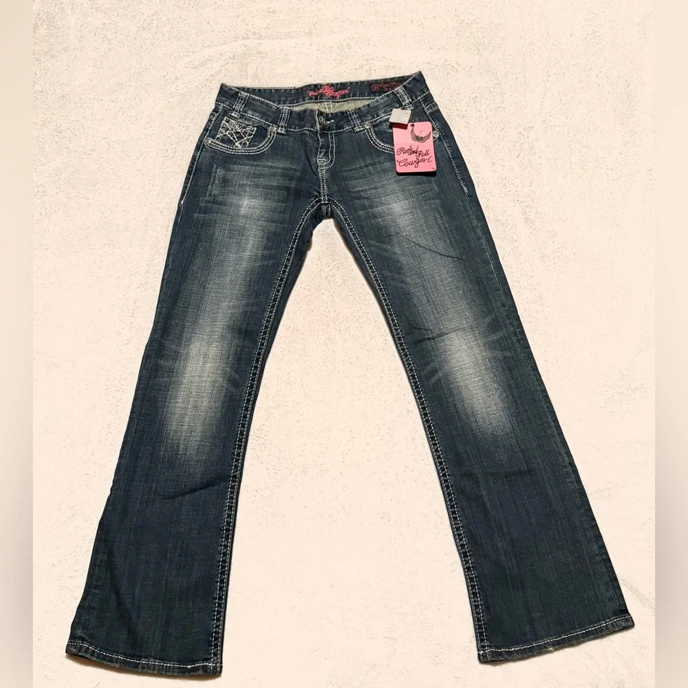 Rock & Roll Cowgirl Medium Wash Low Rise Boot Cut Jeans - Picture 2 of 5